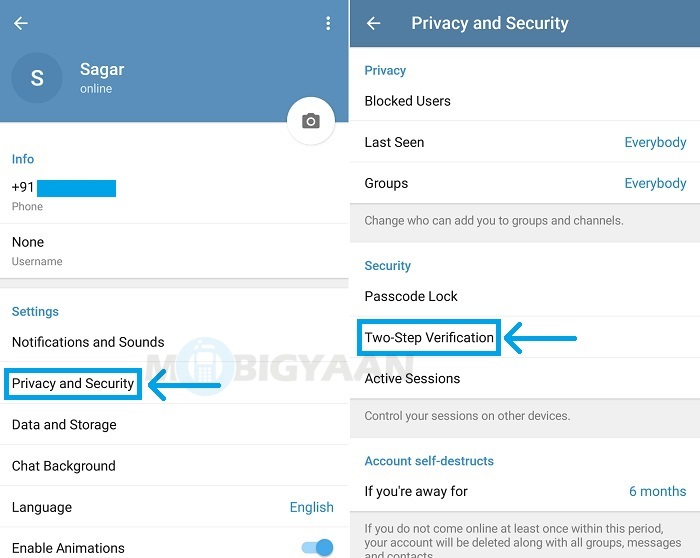 آموزش فعال سازی two-step verification در تلگرام